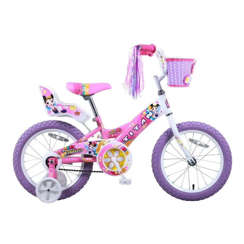 Titan 16-Inch Flower Princess Girls’ BMX Bike  Pink Frame, Training Wheels Included