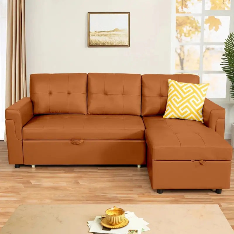 Convertible Modular Sectional Sofa  Reversible Design with Sleeper Bed & Concealed Chaise Compartment