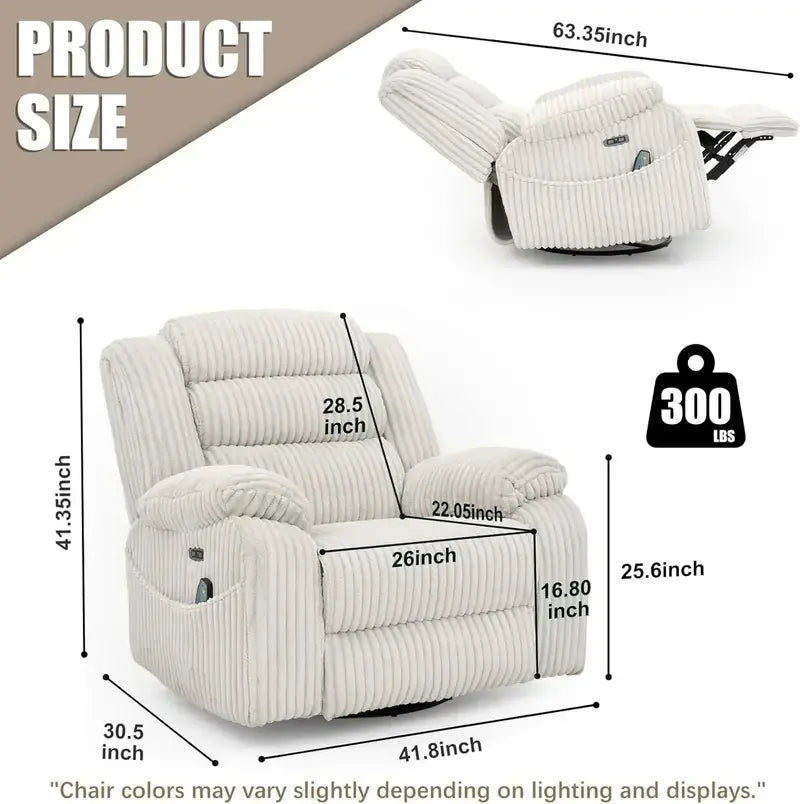Electric Massage Rocker Chair: Rotating Recliner for Adults with USB Charging & Calorie Tracking