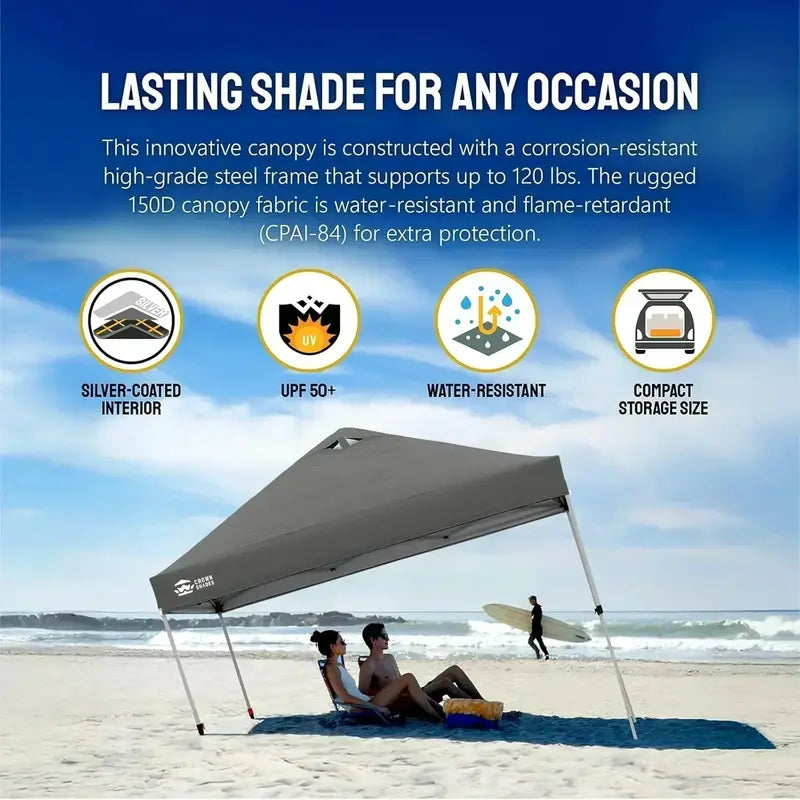 10×10 One-Click Pop-Up Awning  Silver-Coated Sunshade Canopy for Beach, Picnic & Outdoor Events