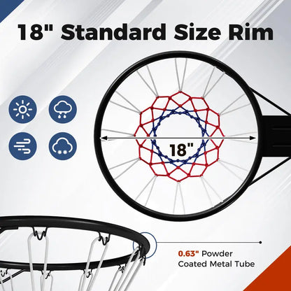 18-Inch All-Weather Replacement Basketball Rim with Dual-Spring Mechanism and Durable Net