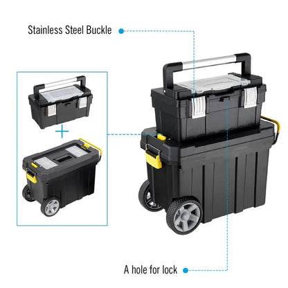 2-in-1 Rolling Toolbox  Modular Plastic Storage System with Wheels & Handles