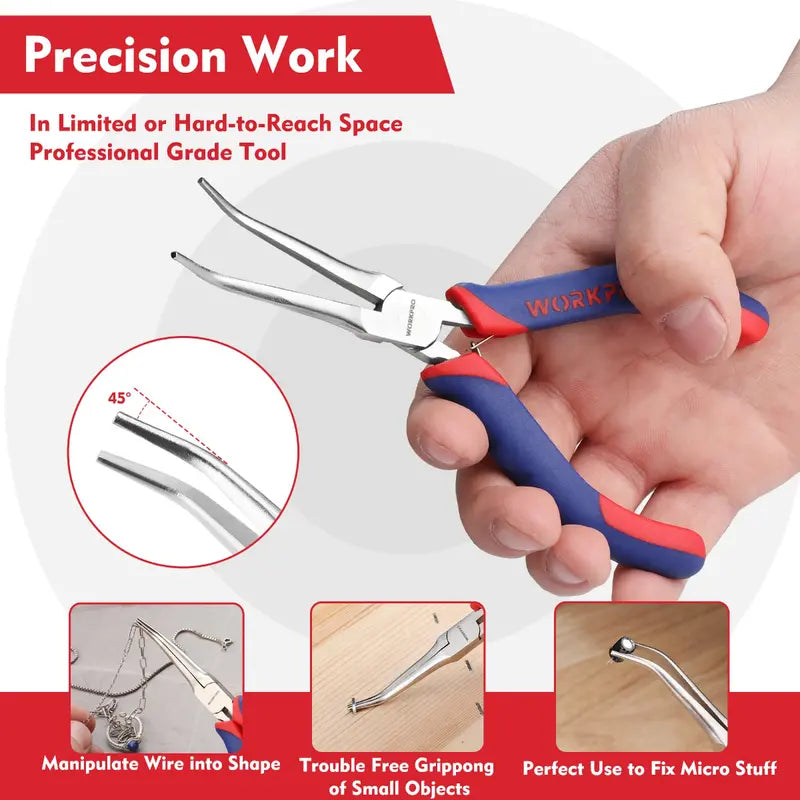 WORKPRO 2-Piece 6″ Precision Needle-Nose Plier Set  Bent & Standard Nose Designs