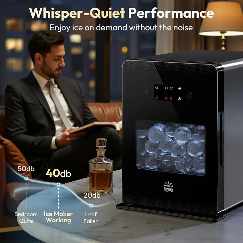 2-Inch Clear Ice Ball Maker  LCD-Controlled, Self-Cleaning Dispenser Producing Up to 144 Spheres Daily