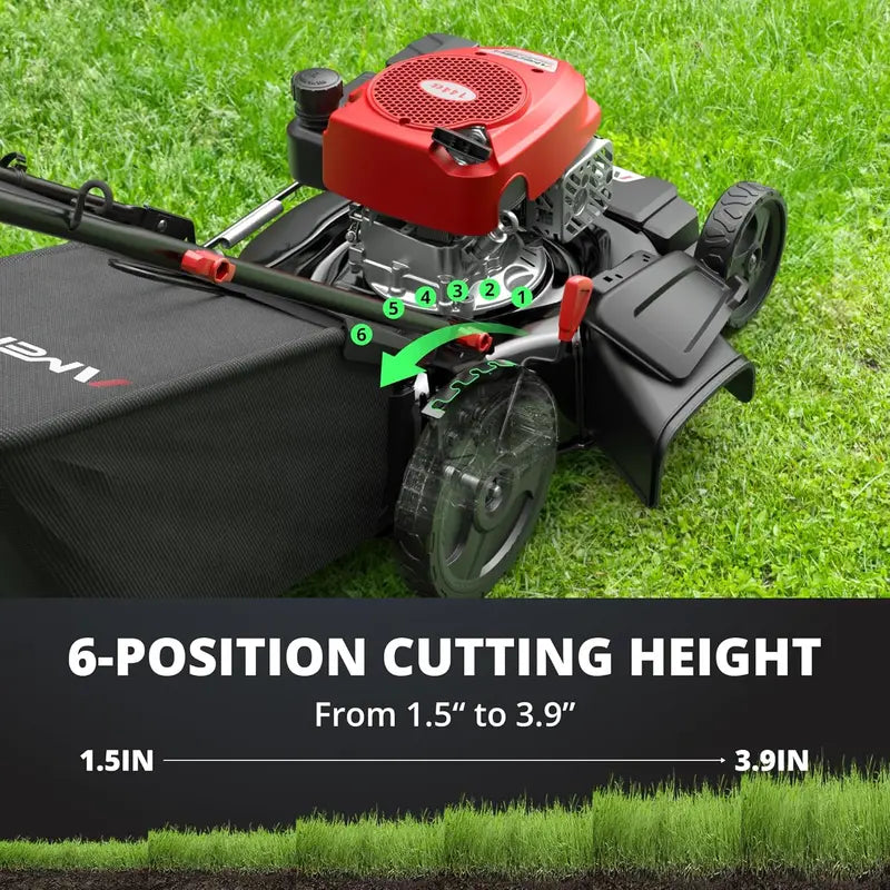 21-Inch 3-in-1 Gas Push Mower  144cc OHV Engine, 6-Position Height Adjustment, 1.4-Bushel Bagging/Mulching/Side-Discharge
