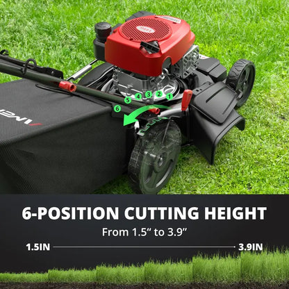 21-Inch 3-in-1 Gas Push Mower  144cc OHV Engine, 6-Position Height Adjustment, 1.4-Bushel Bagging/Mulching/Side-Discharge