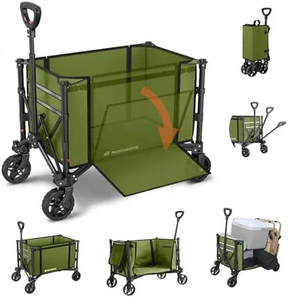 Collapsible 220lb Wagon Cart, 120L Foldable with Wheels for Groceries, Beach, Garden, Camping  Green