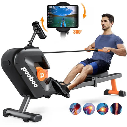 Pooboo Magnetic Rowing Machine, 8-Level Resistance, Foldable, Ergonomic Design, Supports 350 lbs, Home Exercise Equipment