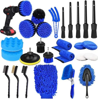 NIKCOSMK 26pc Car Detailing Brush Kit, Auto Drill Brushes & Buffing Sponge Pads
