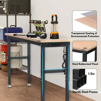 WORKPRO 72-Inch Heavy-Duty Adjustable Workbench  3000lb Load Capacity with Built-in Power Outlets