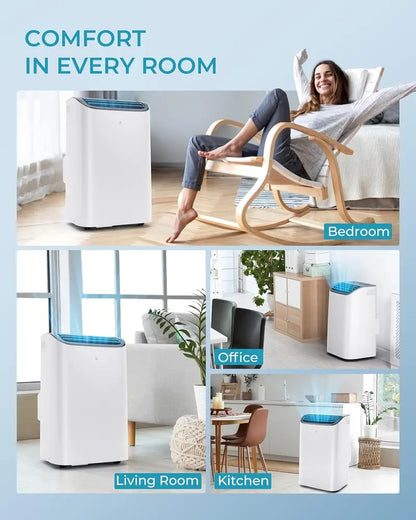 EUHOMY 8,000 BTU 4-in-1 Portable AC  Cools Up to 350 Sq. Ft., Includes Fan, Dehumidifier & Sleep Mode, Remote-Controlled