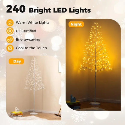 5/6/7-Foot Pre-Lit LED Birch Twig Tree with Warm White Lighting and Reinforced Base