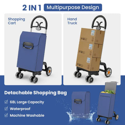 6-Wheel Heavy-Duty Folding Grocery Cart, Expandable Shopping Trolley with Reinforced Frame