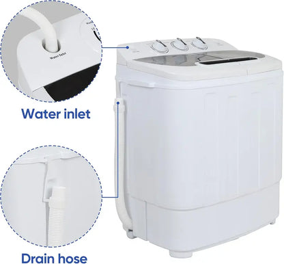 Compact Portable Twin-Tub Washer & Spin Dryer  13-lb Capacity, Lightweight Mini Washing Machine Ideal for Dorms, Apartments, RVs, and Small Households