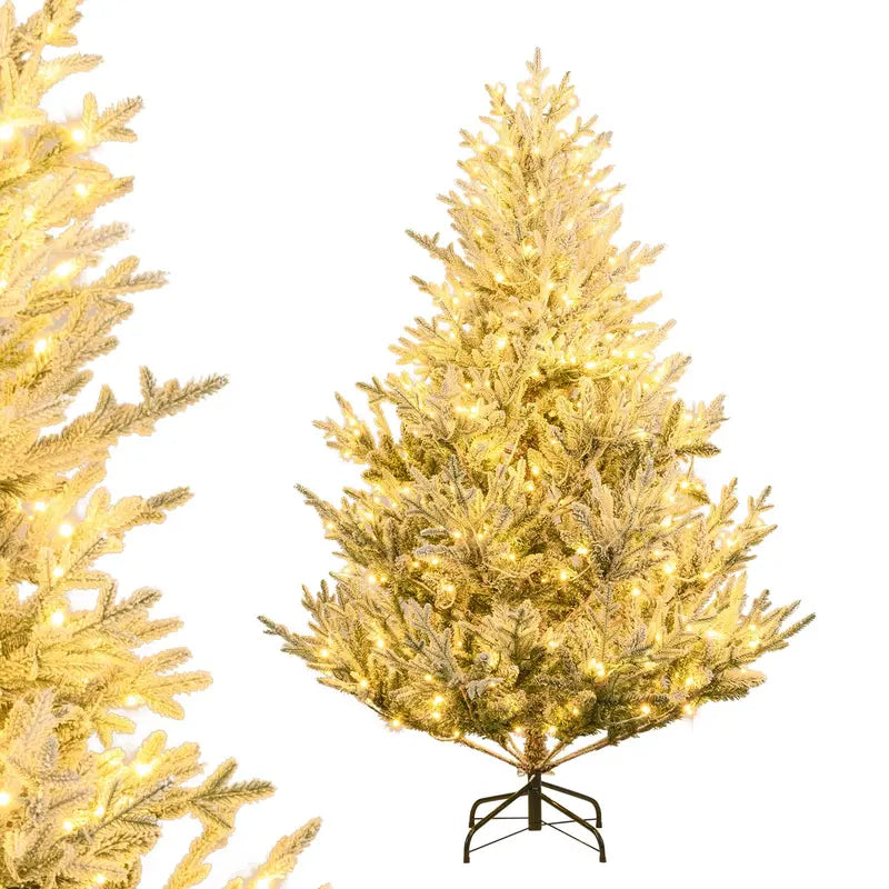 6-Foot to 8-Foot Pre-Lit Snow-Flocked Christmas Tree for Indoor or Office Holiday Display