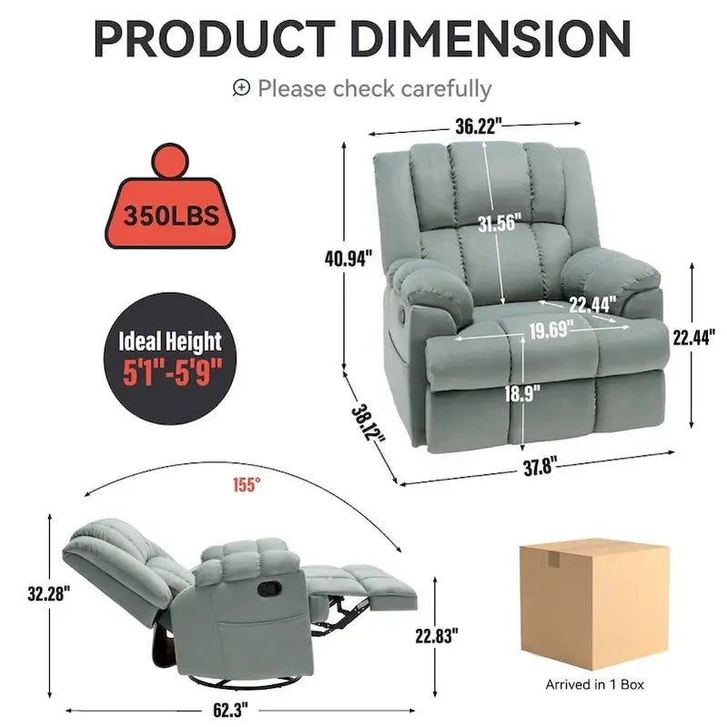 Lazy Boy Overstuffed Fabric Swivel Rocker Recliner Chair with Pillow-Top Arms and Cushioned Back
