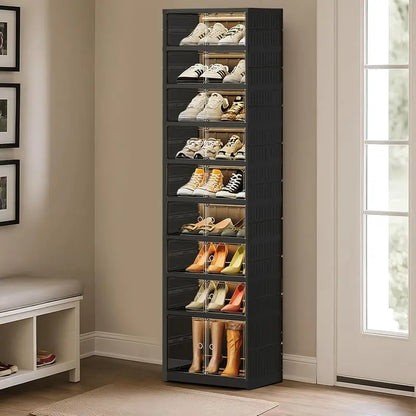 9-Tier Foldable Shoe Rack  36-Pair Double-Stack Storage Cabinet with Doors