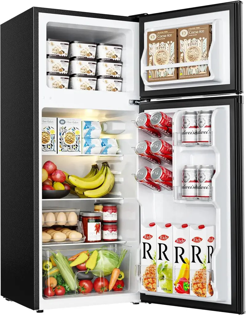 EUHOMY 3.2 Cu. Ft. 2-Door Mini Fridge with Freezer  Compact Silver Refrigerator for Dorms, Offices & Small Spaces