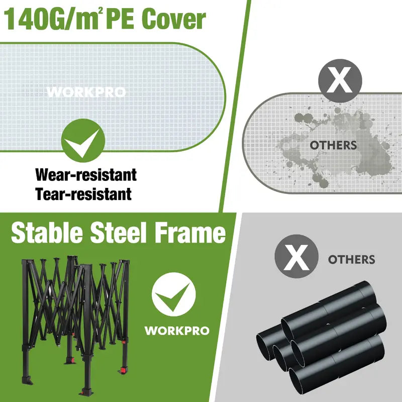 WORKPRO 8′ × 8′ Walk-In Portable Greenhouse  UV-Protected Polycarbonate Frame