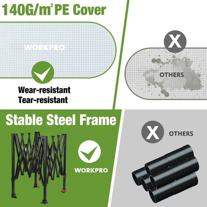 WORKPRO 8′ × 8′ Walk-In Portable Greenhouse  UV-Protected Polycarbonate Frame