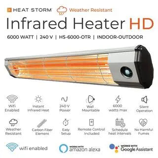 Heat Storm 6000-Watt  20000-BTUs  Infrared Quartz Wi-Fi Enabled Weather-Proof Silent 240-Volt Electric Heater with Motion Sensor HS-6000-OTR