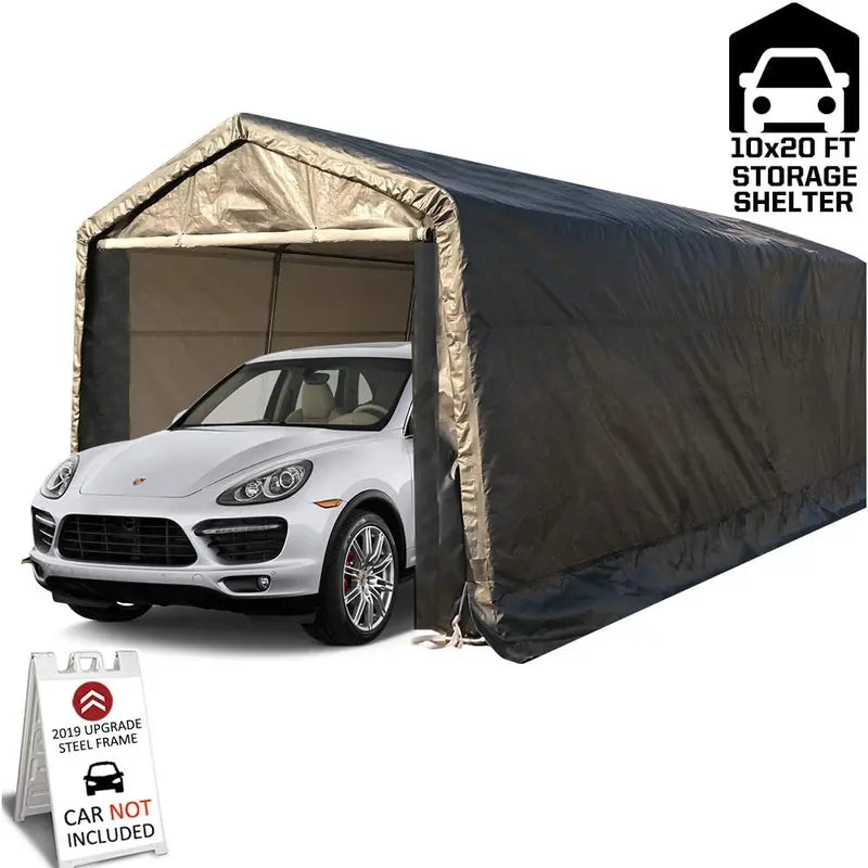 10 x 20 ft Heavy-Duty Portable Carport  Waterproof UV-Treated Instant Shelter with Sidewalls