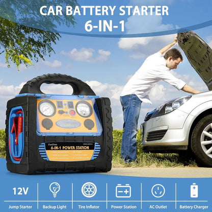 ZunDian 1400 Amp Battery Jump Starter with Air Compressor, Portable Power Station 110V 400W Power Inverter USB DC AC Outlet, 12V Emergency Auto Battery Booster Box