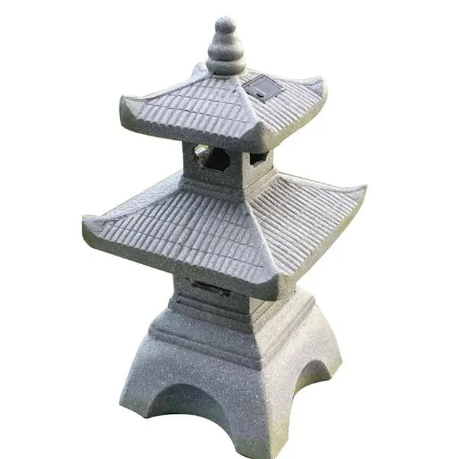 HomeRoots 473207 26 in. Dark Gray Pagoda Solar Light Lantern Outdoor Statue, Black