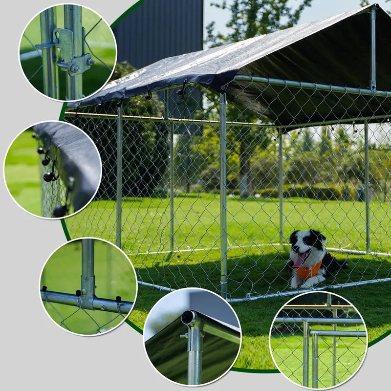 Petony Heavy Duty Outdoor Dog Kennel with UV & Water Resistant Roof Cover, Chain-Link Fence & Secure Swing Gate