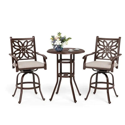 MAISON ARTS Cast Aluminum Patio Bar Set  3-Piece: 1 Swivel Bar Table + 2 High Stools