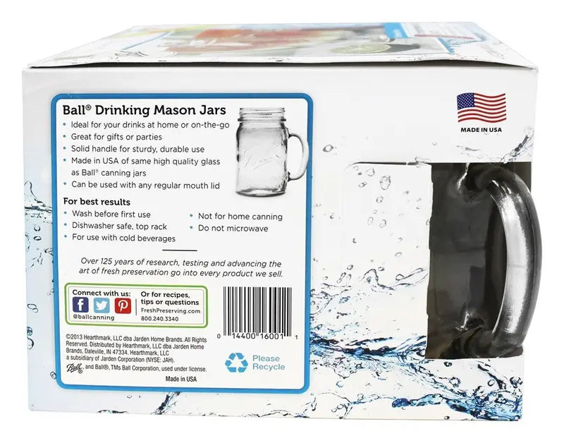 BALL Regular Mouth Mason Jar Drink Mugs, 16.oz, 4-count