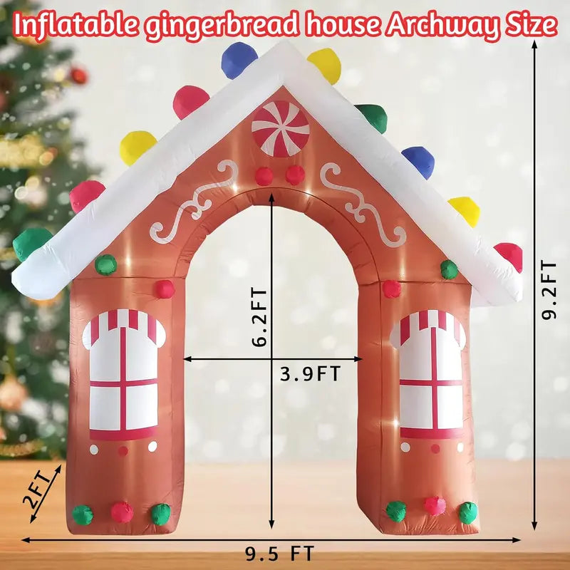 ZXSWONLY 10FT Christmas Inflatable Gingerbread House Archway with LED Lights, Weather Resistant Outdoor Decoration