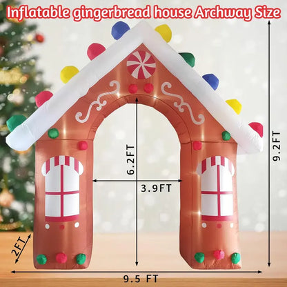 ZXSWONLY 10FT Christmas Inflatable Gingerbread House Archway with LED Lights, Weather Resistant Outdoor Decoration