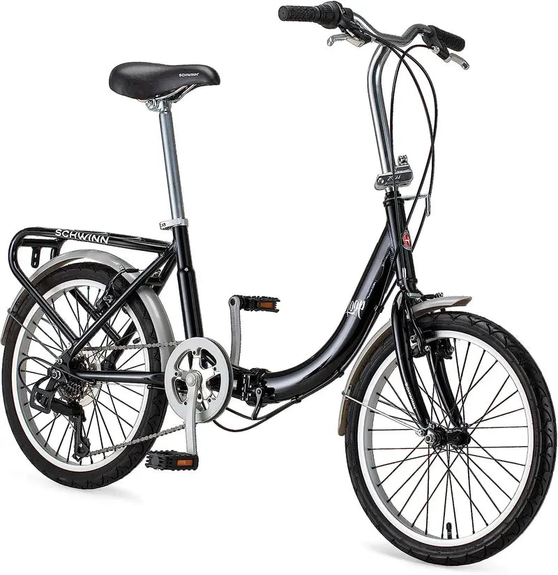 Schwinn Loop Folding Bike for Adults  20″ Wheels, 7-Speed, Step-Through Frame with Cargo Rack & Carry Bag