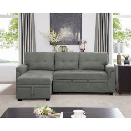 Reversible L-Shaped Sectional Sofa with Hidden Chaise Storage and Pull-Out Sleeper Function
