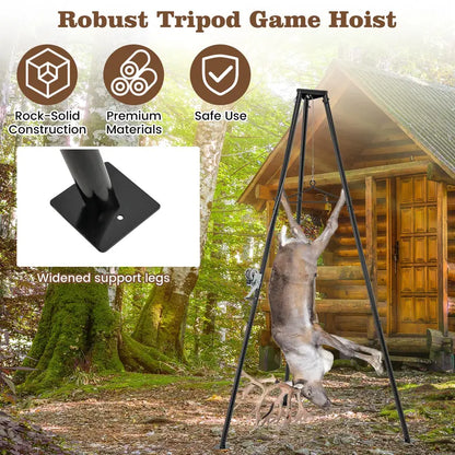 600-LB Tripod Game Hoist  Hunting Deer Lifting System with Adjustable Gambrel and Winch