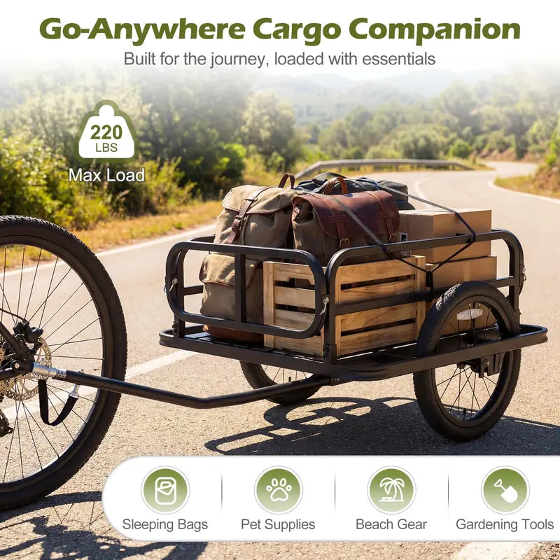 Heavy-Duty Universal Bike Cargo Trailer with 16-Inch All-Terrain Tires and Secure Hitch