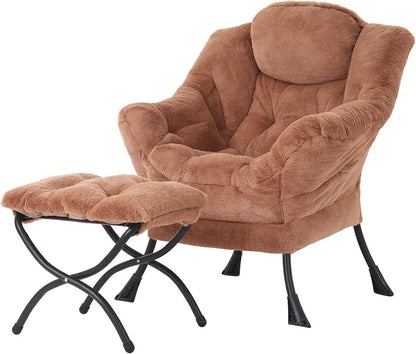 Welnow Compact Lazy Chair with Ottoman  Dark Grey Accent Armchair with Side Pocket & Footrest