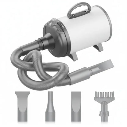 Adjustable Pet Blow Dryer with Four Interchangeable Nozzles and Variable Airflow