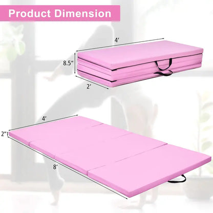 8′ x 4′ Four-Fold Gymnastics Mat  2-Inch Thick Tumbling Pad with Carry Handles