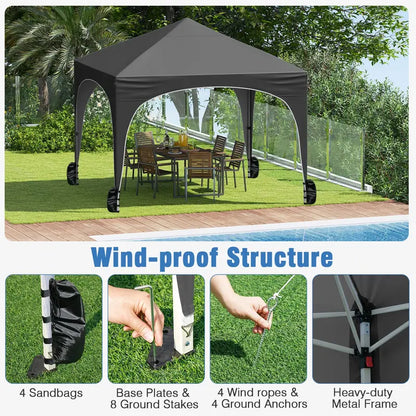 10′ x 10′ Pop-Up Canopy Tent with Four Zippered, Removable Sidewalls