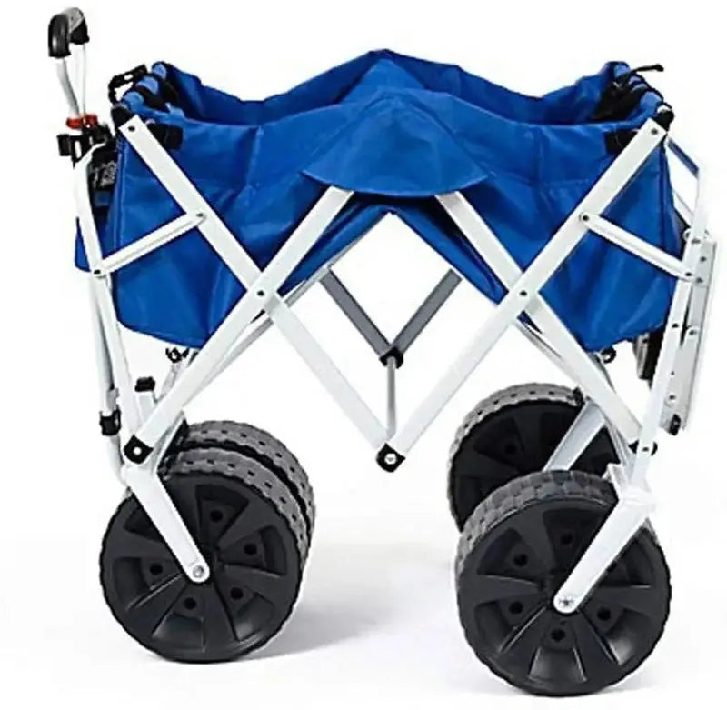 Heavy-Duty All-Terrain Beach Wagon  Collapsible Folding Cart with Side Table, Large Wheels, Ideal for Beach, Picnic & Camping (Blue/White)