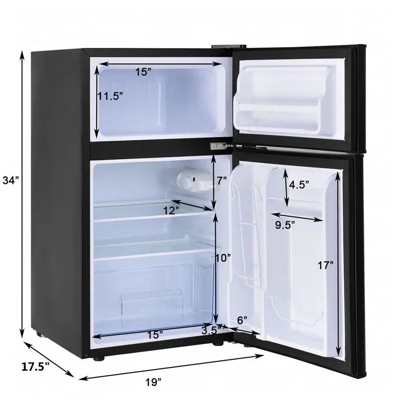 Costway Compact 3.2 Cu. Ft. Mini Fridge with Freezer  Space-Saving Grey Cooler for Dorms or Offices