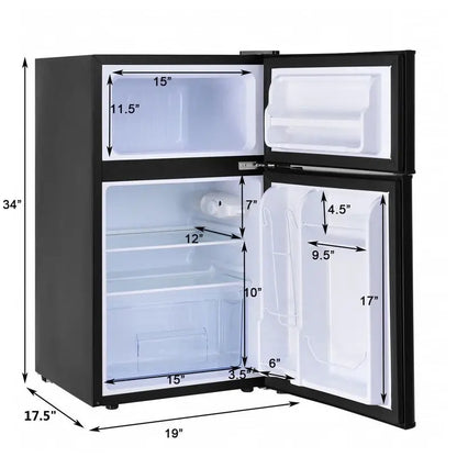 Costway Compact 3.2 Cu. Ft. Mini Fridge with Freezer  Space-Saving Grey Cooler for Dorms or Offices