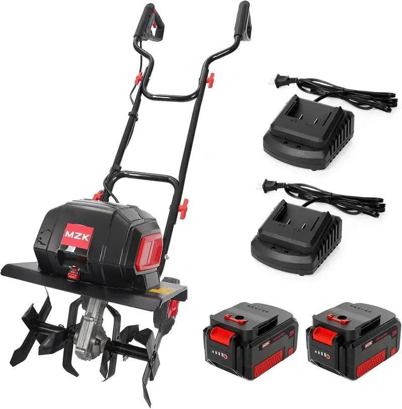 MZK 40V Cordless 12-Inch Garden Tiller — Dual 4.0Ah Battery-Powered Cultivator