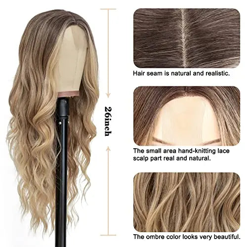 NAYOO 26″ Ombre Blonde Wavy Wig for Women  Heat Resistant, Natural Look, Daily Party Use