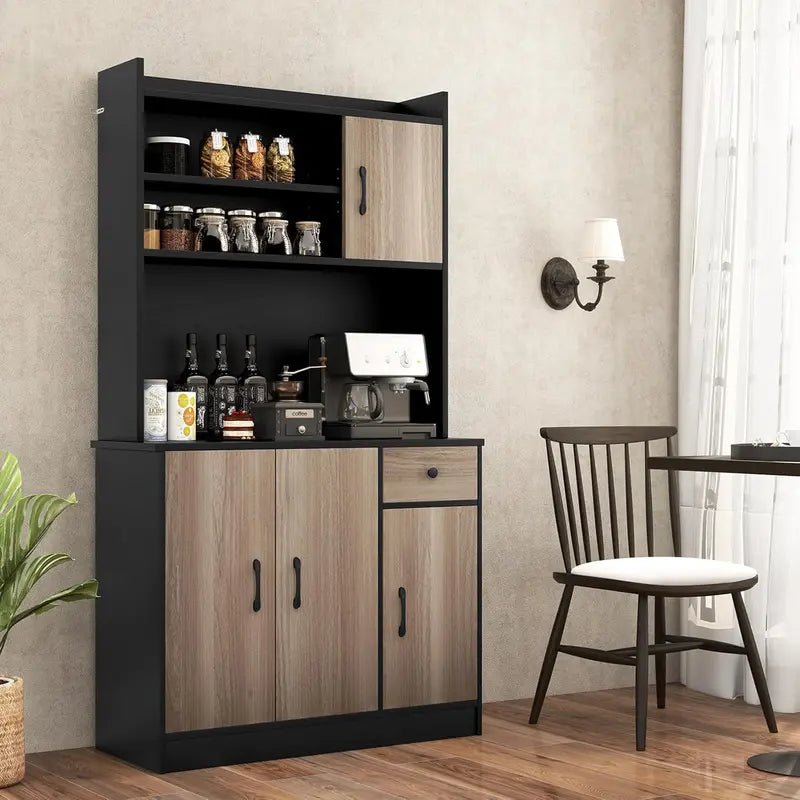 71-Inch Modern Pantry Hutch  Freestanding Tall Cabinet with Charging Station, Microwave Stand & Adjustable Shelving (White)