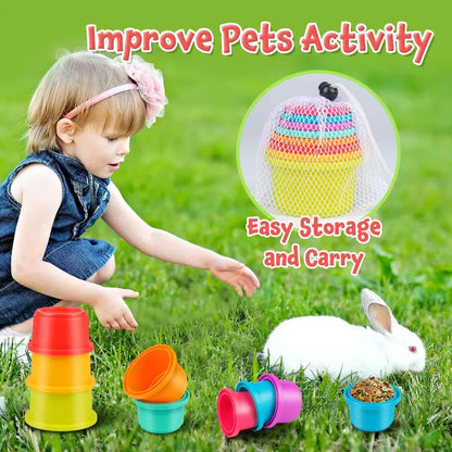 Colorful PetSafe 8-Piece Stackable Plastic Nesting Snack Cups for Rabbits