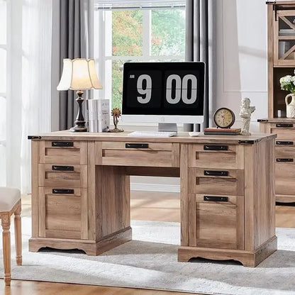 60-Inch Farmhouse-Style Executive Desk  Solid Wood Computer Workstation for Home Office