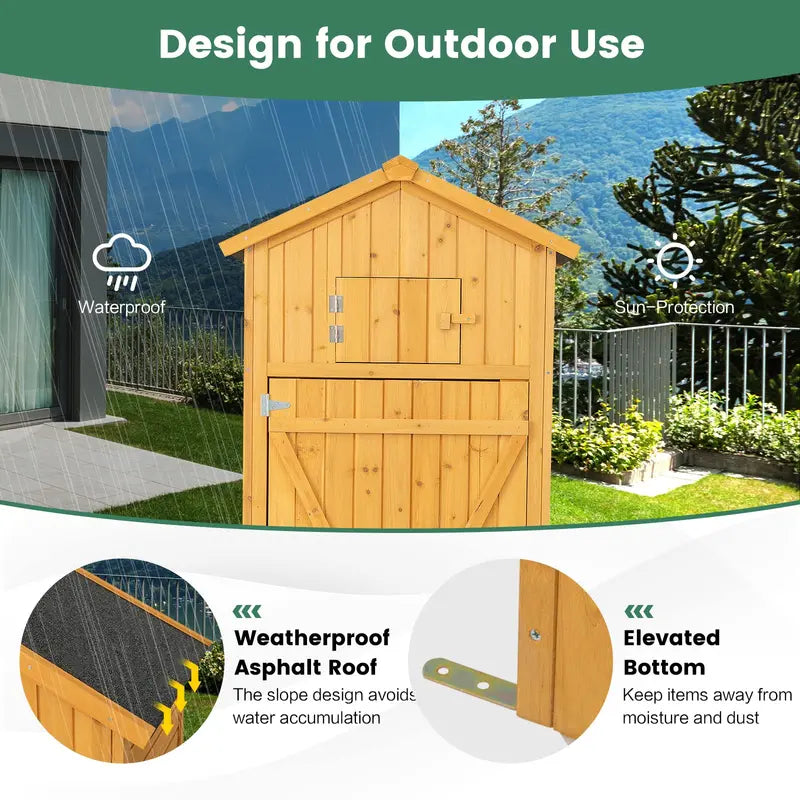Lockable Wooden Outdoor Storage Shed  Garden Cabinet with Secure Doors